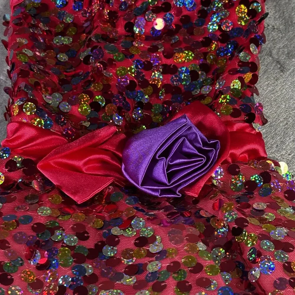 Weissman Dance Costume Girls XS Pink Sequin Tutu Dress Rainbow Straps Headpiece‎